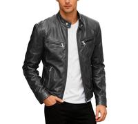 Winterjacke Herren Kurz,LederMotorradjacke mit Stehkragen im PunkStil Oberbekleidungsmantel für den lässigen Alltag und zum Reiten