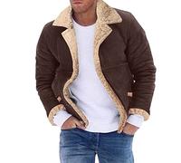 Winterjacke Herren Outdoor, Herren Dicker Bomberjacke Lammfell Schaffell Fell Lederjacke Männer Winter Leder Winterjacke Mode Revers Herrenjacke