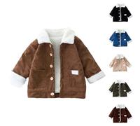 Winterjacke Jungen Mädchen Fleece Gefütterte Cordjacke Kinder Unisex Polarfleece Winter Warm Dick Teddyjacke Fleecejacken Casual Winddicht Trenchcoat Plüschjacke mit Knopf (Coffee, 12-18 Months)