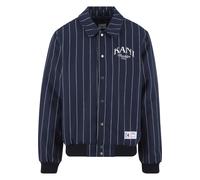 Winterjacke KARL KANI "Karl Kani Kani Pinstripes Wool Jacket", Herren, Gr. M, dunkelblau, sanftes weiß, 95% Polyester, 5% Wolle, gestreift, normal, amerikanischer Ausschnitt, Jacken Winterjacke (55101