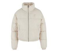 Winterjacke KARL KANI "Karl Kani Karl Kani OG AOP Crop Puffer Jacket", Damen, Gr. L, beige (sand), 100% Polyester, mehrfarbig, normal, amerikanischer Ausschnitt, Jacken Winterjacke (42782016-L) sand