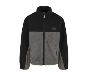 Winterjacke KARL KANI "Karl Kani Signature Rubber Patch Teddy Zip Jacket", Herren, Gr. S, schwarz, anthrazit, 100% Polyester, mehrfarbig, normal, amerikanischer Ausschnitt, Jacken Winterjacke (2227422