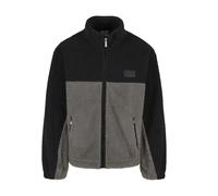 Winterjacke KARL KANI "Karl Kani Signature Rubber Patch Teddy Zip Jacket", Herren, Gr. S, schwarz-weiß (schwarz, anthrazit), 100% Polyester, mehrfarbig, normal, amerikanischer Ausschnitt, Jacken Winte