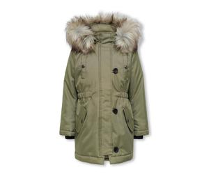 Winterjacke KIDS ONLY "KOGIRIS FUR PARKA OTW", Mädchen, Gr. 152, grün (aloe), Web, Obermaterial: 100% Polyester, unifarben, bequem Po-bedeckend, abgesteppte Kante mit Windstopper, Jacken Winterjacke, 