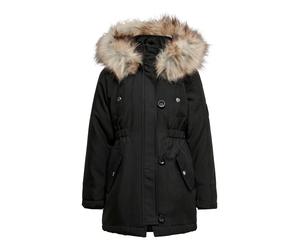 Winterjacke KIDS ONLY "KOGIRIS FUR PARKA OTW", Mädchen, Gr. 152, schwarz, Web, Obermaterial: 100% Polyester, unifarben, bequem Po-bedeckend, abgesteppte Kante mit Windstopper, Jacken Winterjacke, mit 