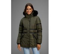 Winterjacke LAURA SCOTT, Damen, Gr. 40, khaki, schwarz, Web, Obermaterial: 100% Polyester. Futter: 100% Polyester. Kapuzenfutter: 100% Polyester. Wattierung: 100% Polyester, kontrastfarbene Details, u