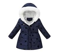 Winterjacke Mädchen Wintermantel mit Kellkapuze Winddicht Kälteschutz Warm Lang Mantel Kinder Parka Outdoor, Liebe Stern Schneeflocke Gradient Einfarbig Niedliche Muster Steppjacke 2-9 Jahre