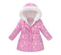 Winterjacke Mädchen Wintermantel mit Kellkapuze Winddicht Kälteschutz Warm Lang Mantel Kinder Parka Outdoor, Liebe Stern Schneeflocke Gradient Einfarbig Niedliche Muster Steppjacke 2-9 Jahre