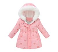 Winterjacke Mädchen Wintermantel mit Kellkapuze Winddicht Kälteschutz Warm Lang Mantel Kinder Parka Outdoor, Liebe Stern Schneeflocke Gradient Einfarbig Niedliche Muster Steppjacke 2-9 Jahre
