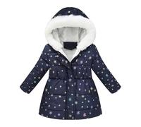 Winterjacke Mädchen Wintermantel mit Kellkapuze Winddicht Kälteschutz Warm Lang Mantel Kinder Parka Outdoor, Bunte Schneeflocke Niedliche Muster Steppjacke 2-9 Jahre