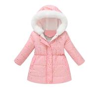 Winterjacke Mädchen Wintermantel mit Kellkapuze Winddicht Kälteschutz Warm Lang Mantel Kinder Parka Outdoor, Liebe Stern Schneeflocke Gradient Einfarbig Niedliche Muster Steppjacke 2-9 Jahre