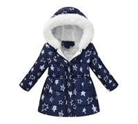 Winterjacke Mädchen Wintermantel mit Kellkapuze Winddicht Kälteschutz Warm Lang Mantel Kinder Parka Outdoor, Liebe Stern Schneeflocke Gradient Einfarbig Niedliche Muster Steppjacke 2-9 Jahre