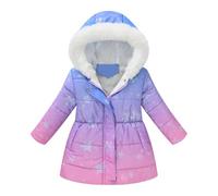 Winterjacke Mädchen Wintermantel mit Kellkapuze Winddicht Kälteschutz Warm Lang Mantel Kinder Parka Outdoor, Liebe Stern Schneeflocke Gradient Einfarbig Niedliche Muster Steppjacke 2-9 Jahre