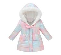 Winterjacke Mädchen Wintermantel mit Kellkapuze Winddicht Kälteschutz Warm Lang Mantel Kinder Parka Outdoor, Liebe Stern Schneeflocke Gradient Einfarbig Niedliche Muster Steppjacke 2-9 Jahre