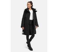 MARIKOO Damen Winterjacke (S-3XL) - lange Form, große abnehmbare Kapuze, Taillierungsband, warme Fleecetaschen, Warme Jacke Frauen - N032 (L, Schwarz)
