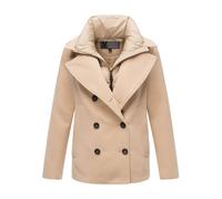 MARIKOO Damen Winterjacke (S-3XL) - Kabanjacke mit 4 Taschen, hochstehender und gefütterter Kragen (abnehmbar), Warme Jacke Frauen - N044 (S, Beige)