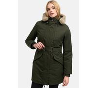 Winterjacke MARIKOO "Calistaa", Damen, Gr. XL, grün (schwarz olive), Obermaterial: 55% Nylon, 45% Baumwolle, Jacken Winterjacke, Warmer Damen Wintermantel mit Taillengürtel und hohem Kragen (56369605-