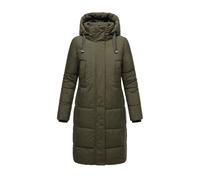 MARIKOO Damen Winterjacke (S-3XL) - Steppjacke, lang geschnitten, seitliche Gehschlitze, Kapuze (abnehmbar), Warme Jacke Frauen - N001 (L, Olive)