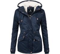 Winterjacke MARIKOO "Manolya" Gr. L (40), blau Damen Jacken Lange stylischer Kurzmantel mit weichem Teddyfell-Futter (53346703-L)