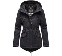 Weicher Baumwoll-Kurzmantel mit Kapuze "Manolya" Blue with black fur S
