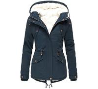 Winterjacke mit Kapuze Damen Lang Winter Parka Damen Winterparka Warmer Lange Wintermantel Damen Oversize Mantel Steppmantel Winterjacke Frauen Große Größen Wattierte Jacke Mäntel Jacken Marine XL