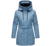 Navahoo Damen Parka lange Winterjacke warm mit Taillengürtel und (abnehmbaren) Fleece-Kragen Eishauch 14 Powder Blue Gr. XL