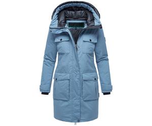 Winterjacke NAVAHOO "Eissturm 14", Damen, Gr. S (36), blau (rauchblau), Material: 100% Polyester, gerade hüftbedeckend, weit gerader Abschluss, Jacken Winterjacke, Wasserabweisende Jacke mit Kapuze (1
