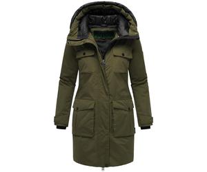 Winterjacke NAVAHOO "Eissturm 14", Damen, Gr. XXL (44), grün (olivgrün), Material: 100% Polyester, gerade hüftbedeckend, weit gerader Abschluss, Jacken Winterjacke, Wasserabweisende Jacke mit Kapuze (
