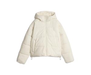 Winterjacke PUMA "Essentials Relaxed Wattierte Kapuzenjacke Damen", Damen, Gr. M, beige (alpine snow weiß), Obermaterial: 100% Polyester. Futter: 100% Polyester. Füllung: 100% Polyester. Seitentasche 