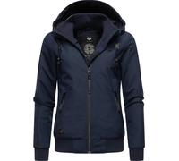 Ragwear Damen warme wasserdichte Winterjacke Outdoorjacke mit Kapuze Nuggie Melange Navy Gr. XL