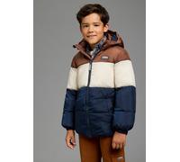 Winterjacke SCOUT "Warme Jacke in Colorblocking-Style - NEU von SCOUT", Jungen, Gr. 128/134, braun (marine, braun), Web, Obermaterial: 100% Polyester. Fleece: 100% Polyester. Futter: 100% Polyester. W