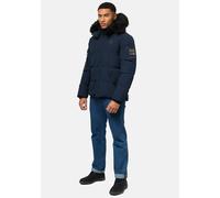 Winter Steppjacke mit abnehmbarer Kunstfell-Kapuze "Halvaar" Navy mit schwarzem Fell XXL
