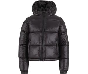 Winterjacke URBAN CLASSICS "Urban Classics Boys Shiny Puffer Jacket With Hood", Mädchen, Gr. 158/164, schwarz, 100% Nylon, unifarben, normal, ohne Ausschnitt, Jacken Winterjacke (18874923-158) schwarz