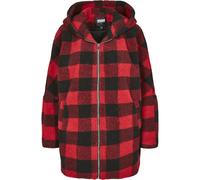 Winterjacke URBAN CLASSICS "Urban Classics Damen Ladies Hooded Oversized Check Sherpa Jacket", Damen, Gr. XXL, firerot, schwarz, 100% Polyester, kariert, oversize, ohne Ausschnitt, Jacken Winterjacke