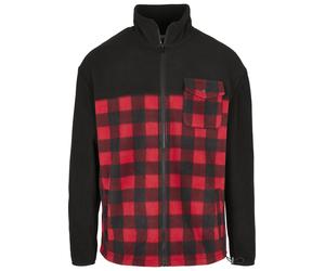 Winterjacke URBAN CLASSICS "Urban Classics Herren Patterned Polar Fleece Track Jacket", Herren, Gr. S, rot (schwarz, rotcheck), 100% Polyester, kariert, normal, ohne Ausschnitt, Jacken Winterjacke (89