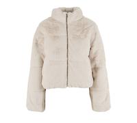 Winterjacke URBAN CLASSICS "Urban Classics Ladies Short Faux Fur Puffer Jacket", Damen, Gr. L, beige (sandweiß), 100% Polyester, unifarben, oversize, hoch geschlossener Ausschnitt, Jacken Winterjacke 