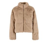Winterjacke URBAN CLASSICS "Urban Classics Ladies Short Faux Fur Puffer Jacket", Damen, Gr. S, wetsand, 100% Polyester, unifarben, oversize, hoch geschlossener Ausschnitt, Jacken Winterjacke (31116509