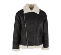 Winterjacke URBAN CLASSICS "Urban Classics Shearling Biker Jacket", Herren, Gr. 5XL, schwarz, sandweiß, 100% Polyester, unifarben, normal, amerikanischer Ausschnitt, Jacken Winterjacke (69122826-5XL)