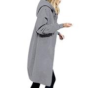 Winterjacken für Frauen UK Langer Mantel Übergröße Hoodie Knielang Reißverschluss Sweatshirts mit Taschen Casual Langarm Oberbekleidung Damen Strickjacke Trenchcoat, A2#grau, 48
