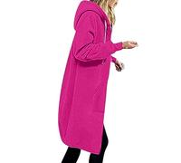 Winterjacken für Frauen UK Langer Mantel Übergröße Hoodie Knielang Reißverschluss Sweatshirts mit Taschen Casual Langarm Oberbekleidung Damen Strickjacke Trenchcoat, B1#Hot Pink, 54