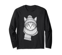 Winterkatze mit Strickmütze und gewebtem Schal Langarmshirt