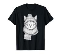 Winterkatze mit Strickmütze und gewebtem Schal T-Shirt
