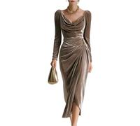 Winterkleid Damen Elegant Lang Abendkleid Langarm Samtkleid Damen Midi Festlich Weihnachten Silvester Kleid Damen Plissee Hochzeitsgast Kleider Hochzeit Lange Cocktailkleid Slim Partykleid Samt