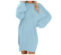Winterkleid Damen Elegant, Pulloverkleid, Strickkleid Winter, Warm Einfarbig Casual Sexy Kleid für Party, Herbstkleid, Wollkleid Hellblau, L
