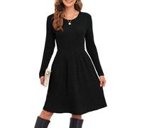 Winterkleid Damen Knielang Strickkleid Damen Winter A Linie Elegant Pulloverkleid Herbstkleid Langarm Kleid Winter Geripptes Kleider Oben Eng Unten Locker Damenkleider Rundhals Winterkleider