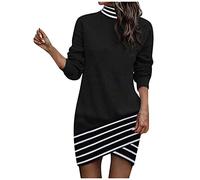 Winterkleid Damen Patchwork Langarm Kurz Kleid Freizeit Blusenkleid Sexy Partykleid Elegant Tunikakleid Herbst Winter Minikleid Loose Freizeitkleid Festliche Kleider Für Damen Slim Kleid