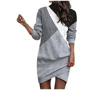 Winterkleid Damen Patchwork Langarm Kurz Kleid Freizeit Blusenkleid Sexy Partykleid Elegant Tunikakleid Herbst Winter Minikleid Loose Freizeitkleid Festliche Kleider Für Damen Slim Kleid