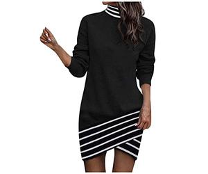 Winterkleid Damen Patchwork Langarm Kurz Kleid Freizeit Blusenkleid Sexy Partykleid Elegant Tunikakleid Herbst Winter Minikleid Loose Freizeitkleid Festliche Kleider Für Damen Slim Kleid