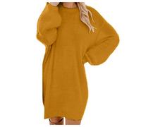 Winterkleid Damen Warm Strickkleid Damen Herbst Oversize Lose Casual Tailliertes Langarm A-Linien Strick Sweatkleid Damen Cordkleid Winter Warm Knielang Einfarbig Freizeitkleid Longpullover Für Damen