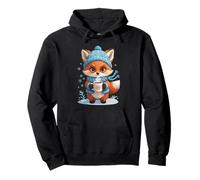 Winterlicher Fuchs mit Mütze, Schal und Tasse Pullover Hoodie